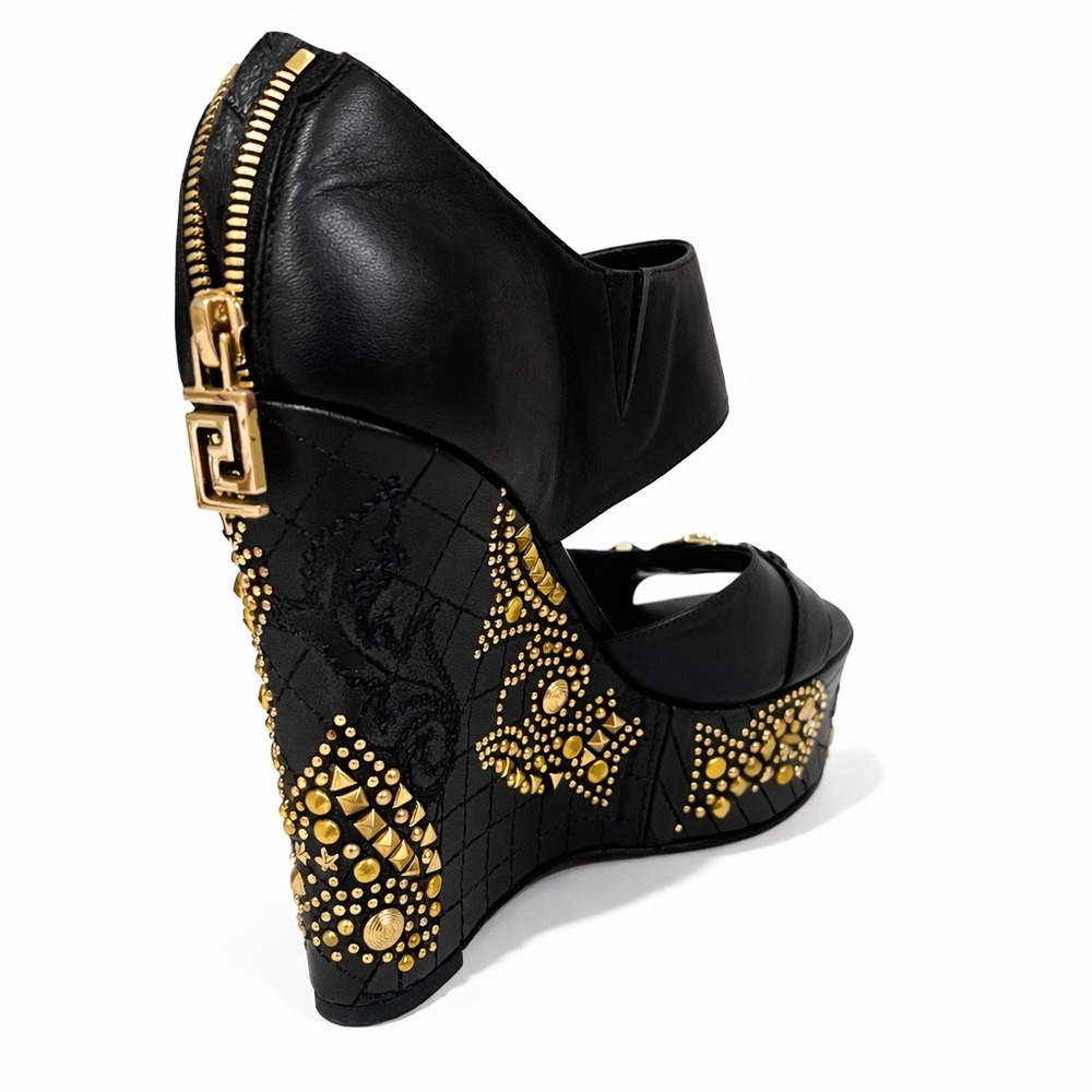 Authentic Versace Black and Gold Wedge Medusa Heels - Picture 4 of 9